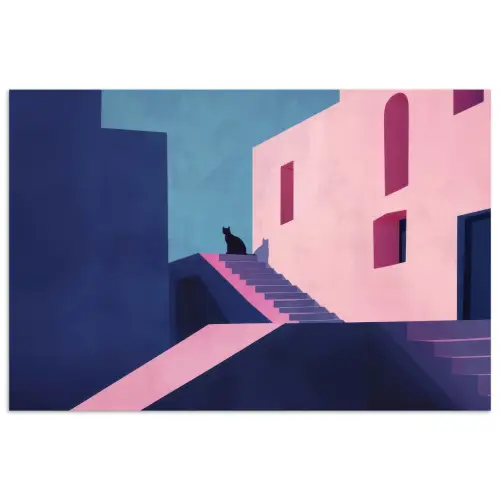 Kat - Trap - Gebouwen - Schaduwcontrasten poster papier klein -3d