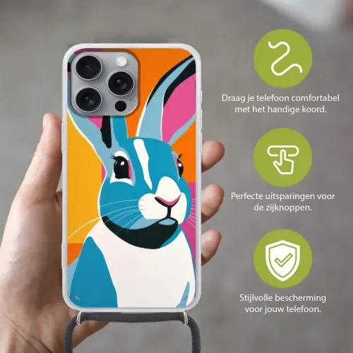 Haas - Kleurvakken - Oren - Roze Hoesje iPhone 16 Pro Max met koord klein -sfeer2_NL