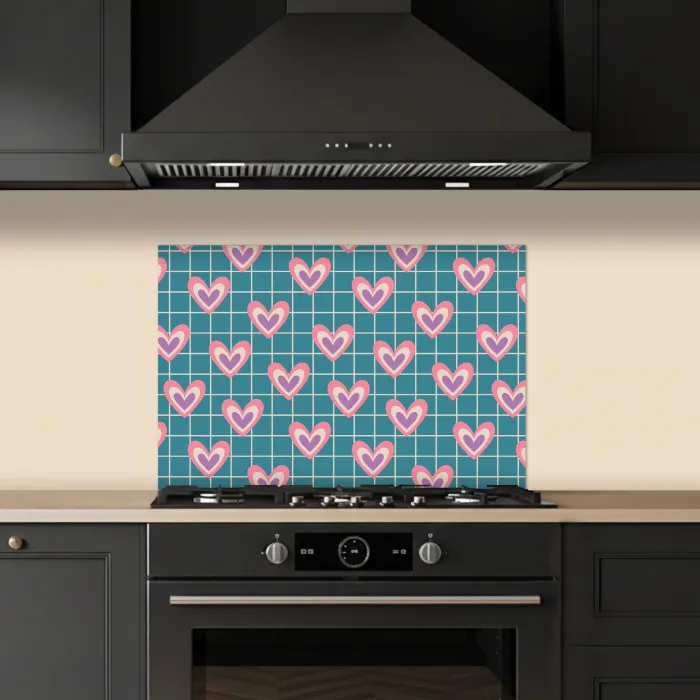 Hartjes - Raster - Patroon - Blauw keuken achterwand spatscherm klein 900 -sfeer1