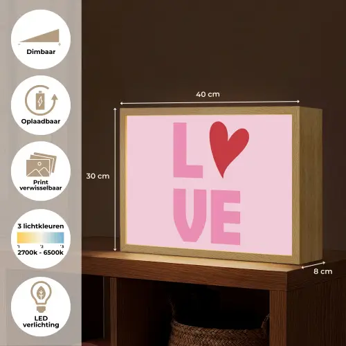 Love - Roze - Hart - Valentijn Light Box met batterij (Wandlamp) middel -USP_websiteoverzichtNL