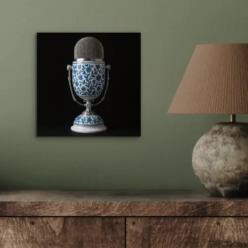 Microfoon - Delfts blauw - Muziek aluminium wit klein -sfeer2