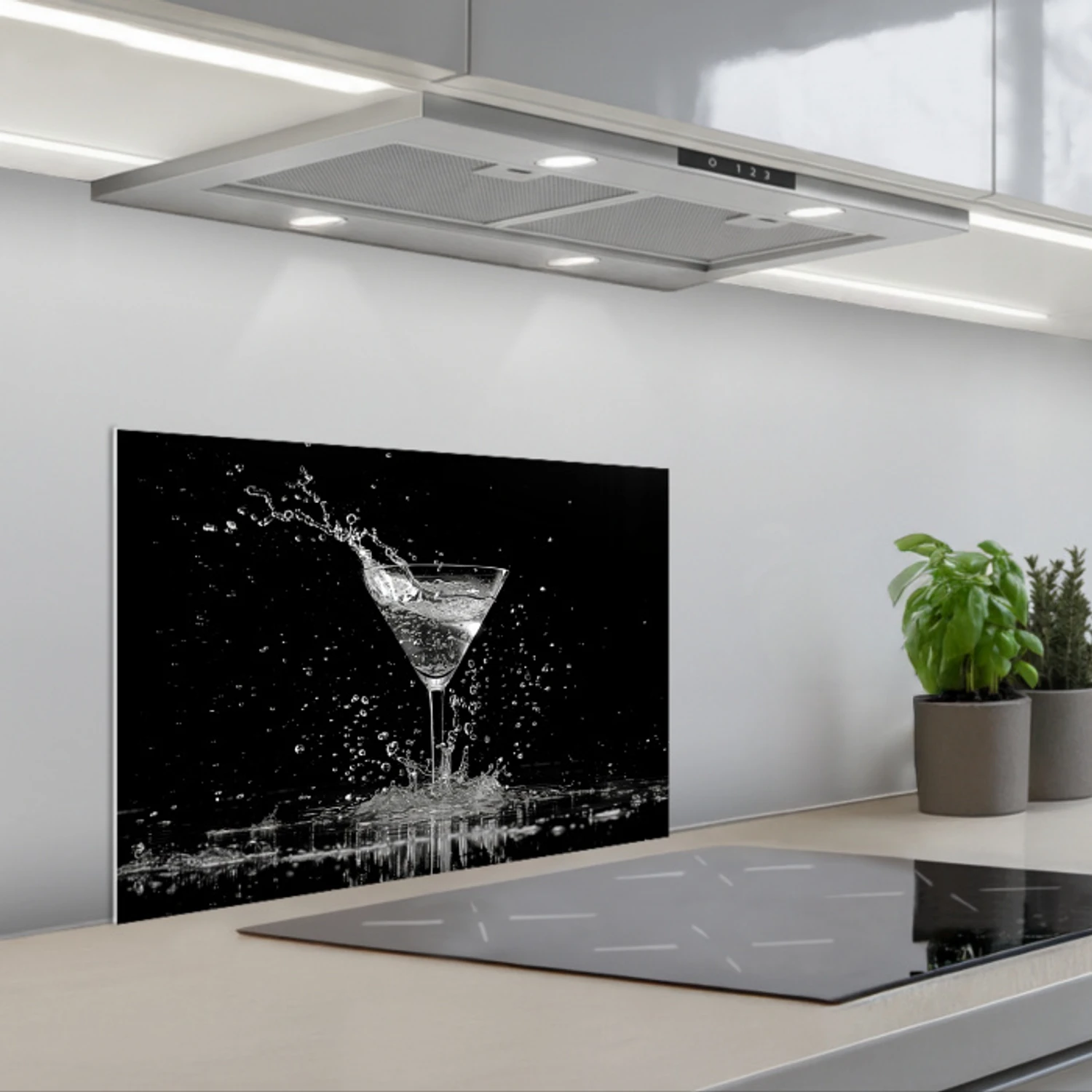 Martini - Spetters - Zwart - Glas keuken achterwand spatscherm klein -3d_schuin