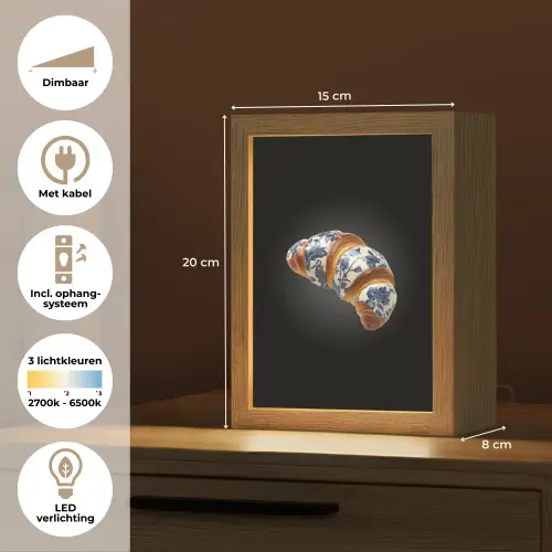 Croissant - Bloemenpatroon - Delftsblauw Light Box met kabel (Tafellamp) klein -USP_NL