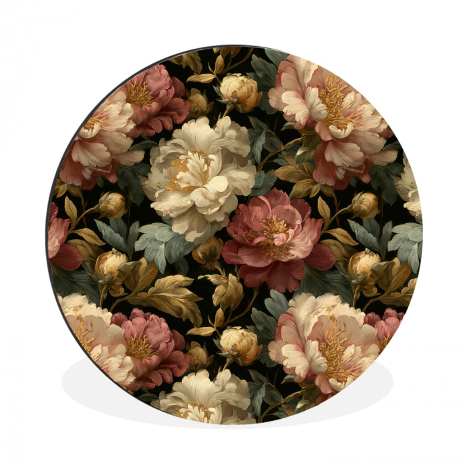 Bloemen - Barok - Patroon - Roze - Crème Wandcirkel aluminium klein 190 -3d