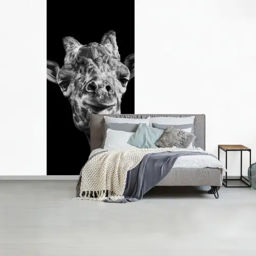 Giraffe - Dier - Zwart - Wit fotobehang vinyl groot -slaapkamer