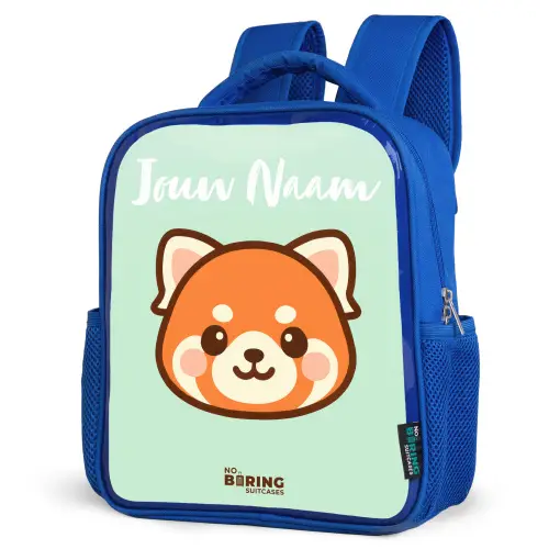 Kawai - Rode panda - Groen Kinderrugzak - Blauw middel -schuin