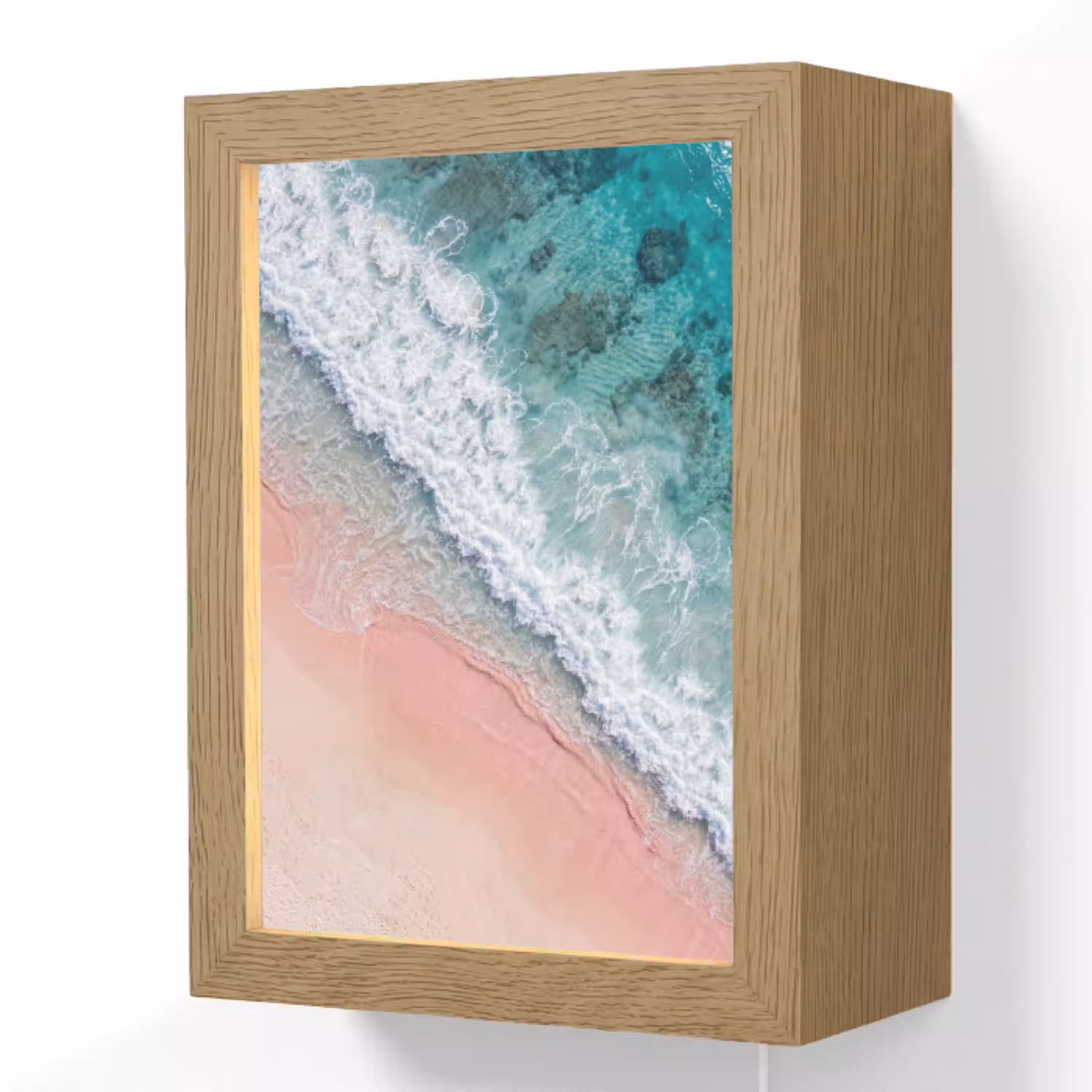 Strand - Oceaan - Golven - Roze Zand - Natuur Light Box met kabel (Wandlamp) klein -3d