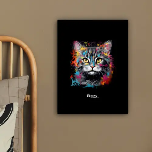 Kat met kleurrijke penseelstreken canvas 2cm klein -sfeer3