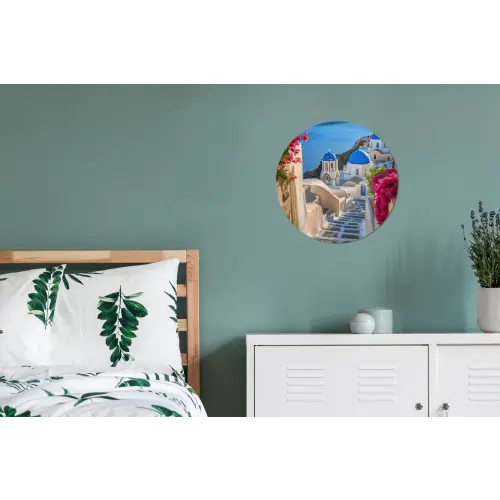 Santorini - Bloemen - Griekenland Wandcirkel aluminium klein -slaapkamer