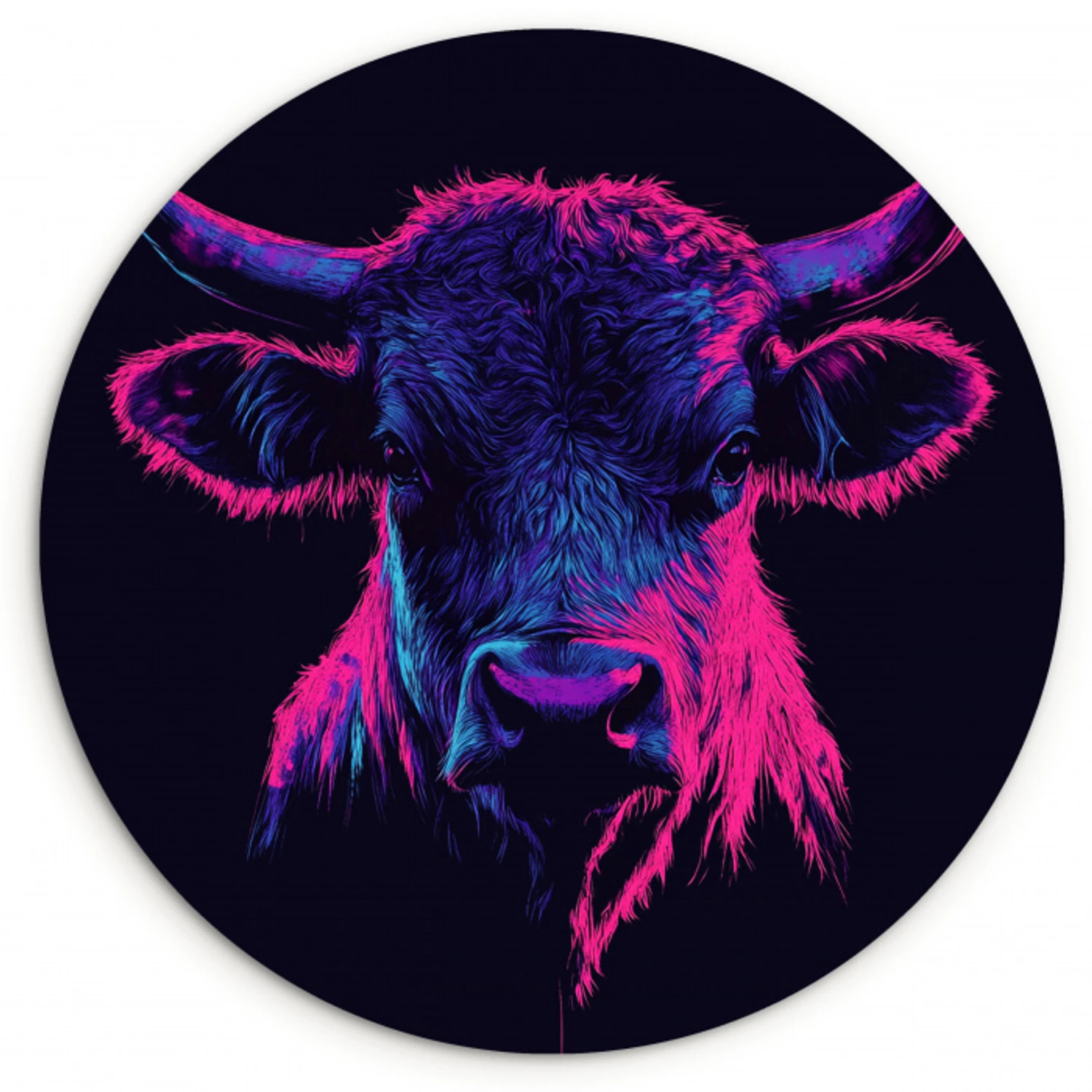 Stier - Neon - Zwart - Kleur Wandcirkel plexiglas klein -3d