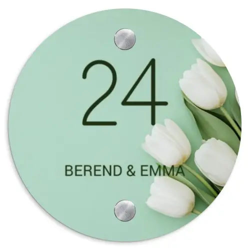 Witte tulpen - Klassiek Naambord Rond klein -3d