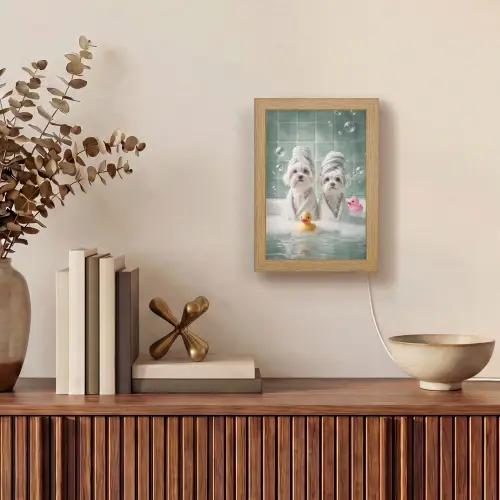 Hondjes - Badkuip - Badeendjes - Handdoeken Light Box met kabel (Tafellamp) klein -sfeer2
