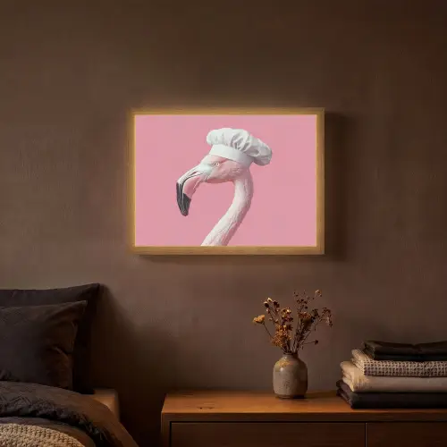 Flamingo - Roze - Koksmuts - Vogel Light Box met batterij (Wandlamp) middel -sfeer4