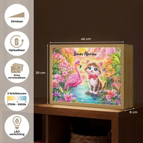 Kitten - Flamingo - Bloemen Light Box met batterij (Wandlamp kind) middel -USP_websiteoverzichtNL