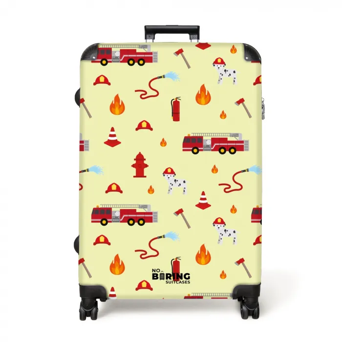 Brandweer patroon met voertuigen en vlammen NBS - Large koffer - Volwassenen Unisex groot -3d