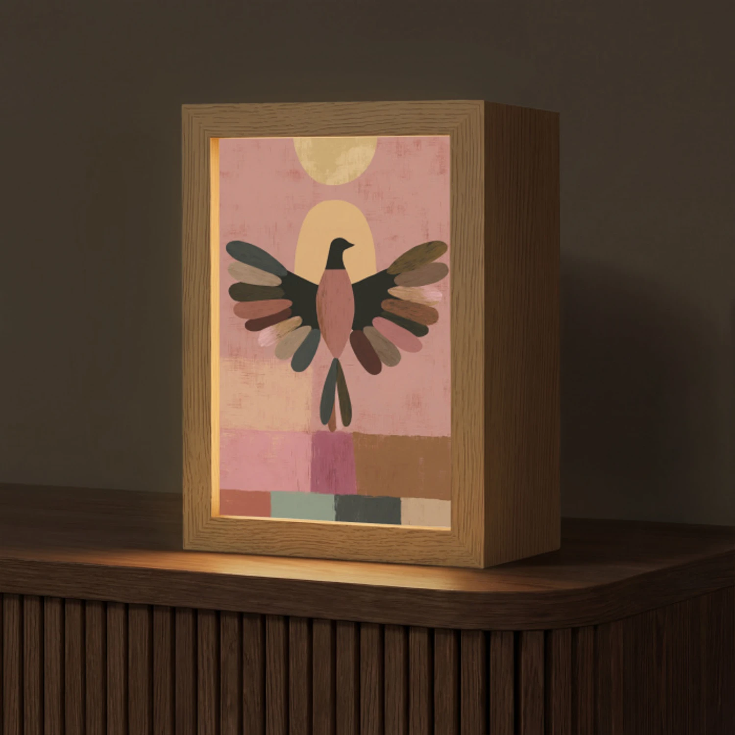 Illustratie - Vogel - Vlakken - Kleurrijk Light Box met kabel (Tafellamp) klein -z3d_website