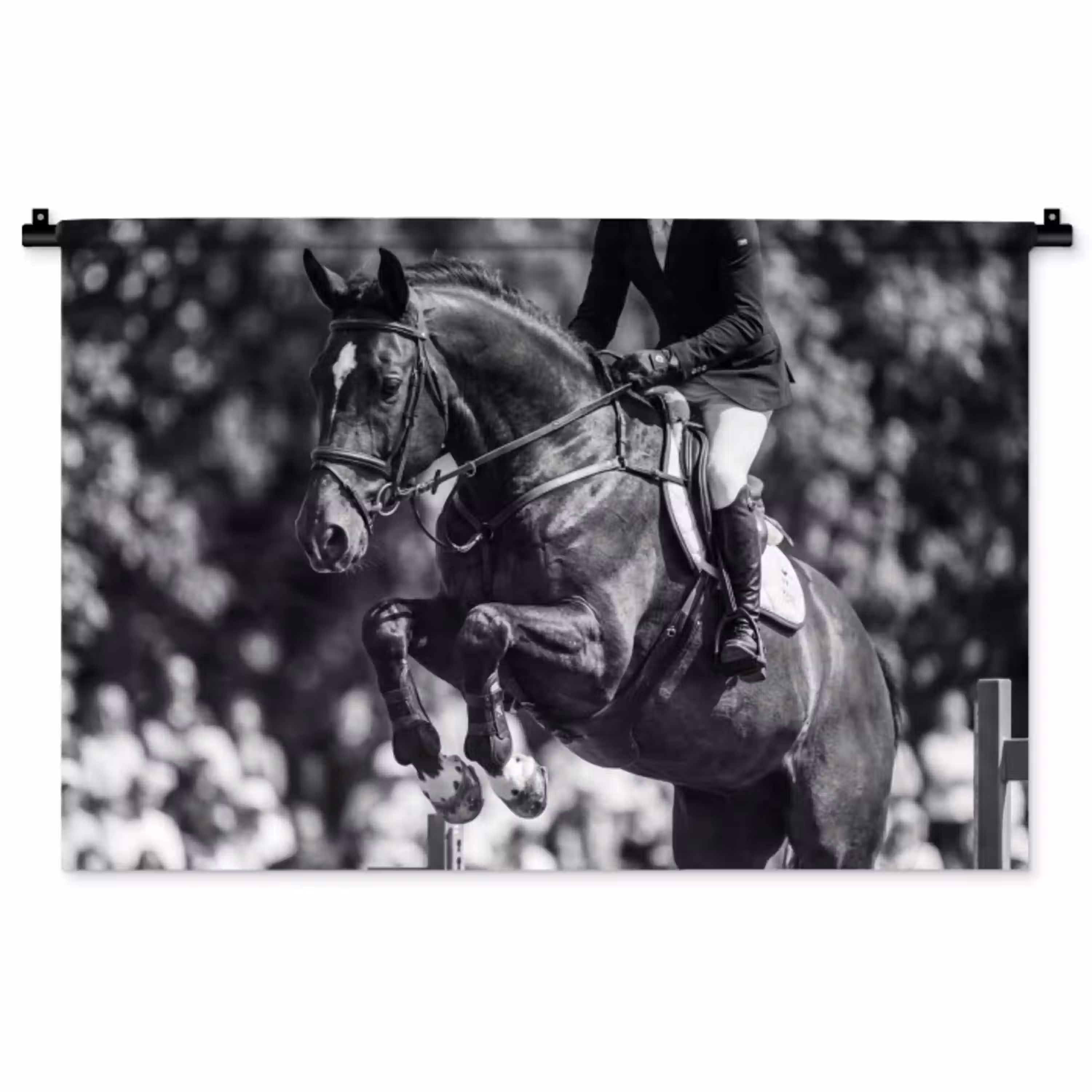 Springen - Paard - Zwart - Wit Wandkleed katoen middel -zz3d