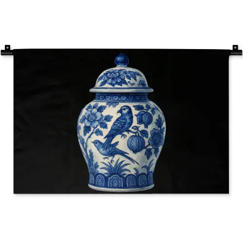 Pot - Delfts Blauw - Bloemen Wandkleed katoen klein -zz3d