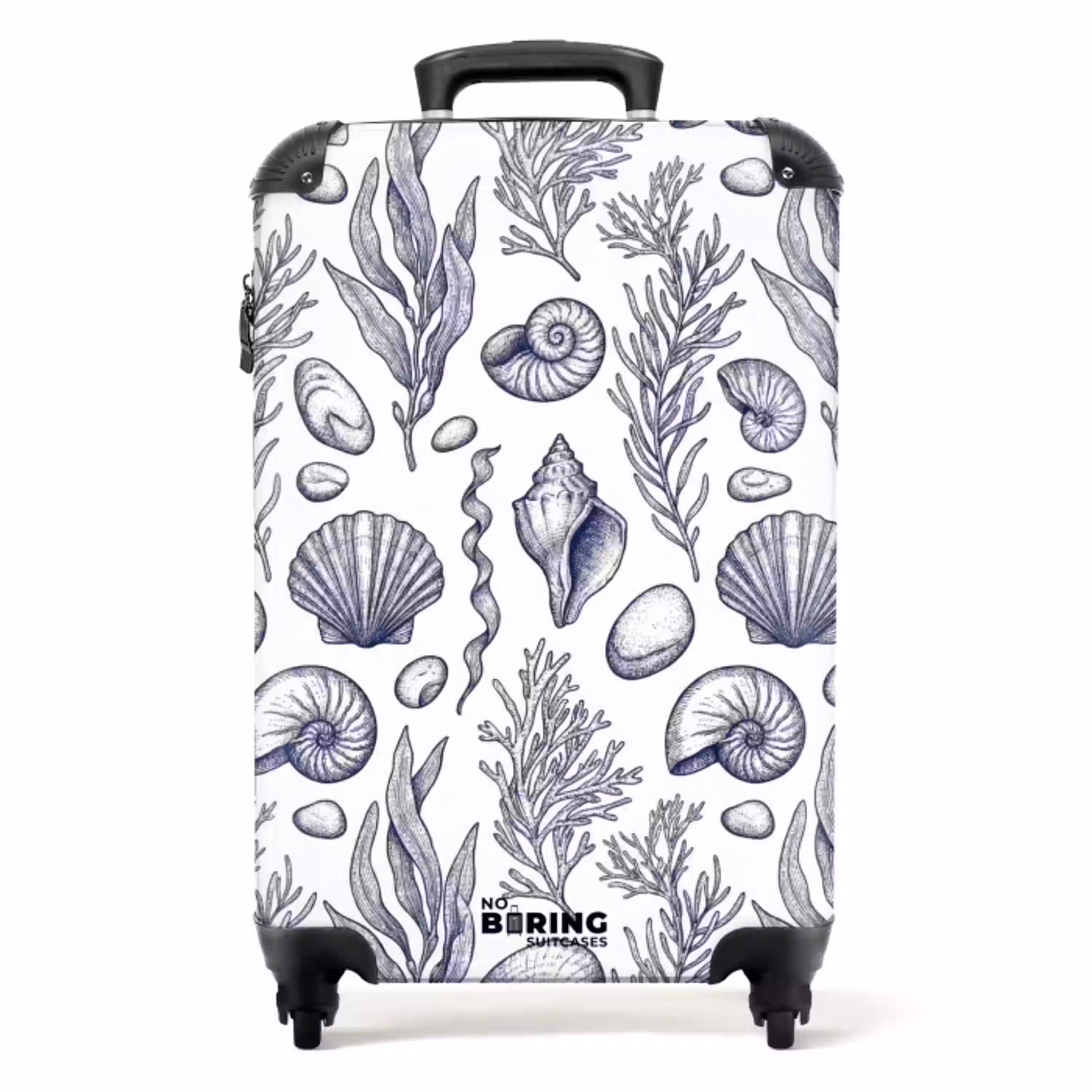 Schelpen - Zeewier - Oceaan - Illustratie - Blauw NBS - Handbagage koffer - Volwassenen Unisex middel -productfoto_recht