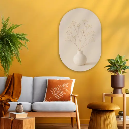 Vaas - Takken - Bloemetjes - Wit Wandcirkel Ovaal Glas middel -sfeer4