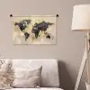 Wereldkaart - Goud - Zwart - Abstract Wandkleed katoen klein -sfeer4