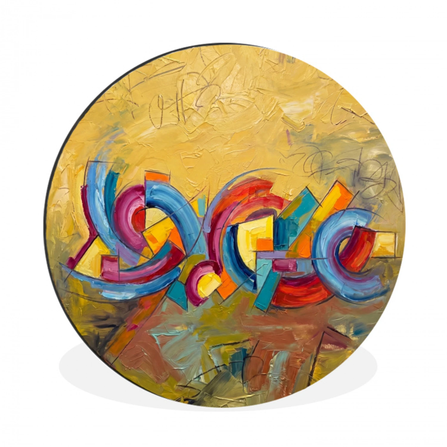 Abstract - Cirkels - Schilderij - Kleurrijk - Dynamisch Wandcirkel aluminium klein -3d