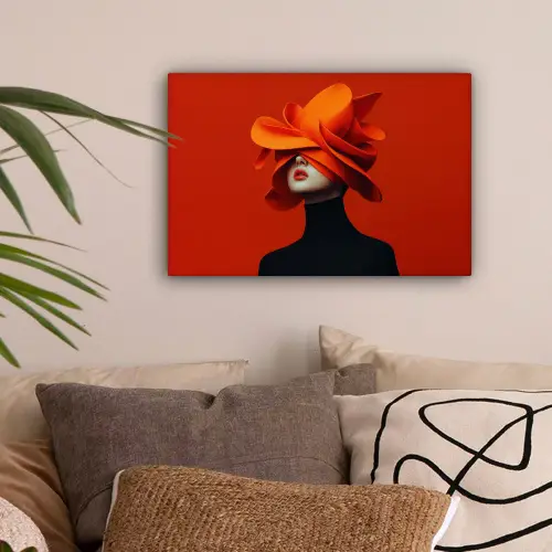 Oranje - Hoed - Vrouw canvas 2cm klein -sfeer1