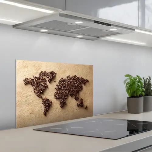 Wereldkaart - Zandkleur - Koffiebonen keuken achterwand spatscherm klein -3d_schuin