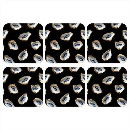 Oesters - Vissen - Blauw - Goud onderzetter kurk middel -3d