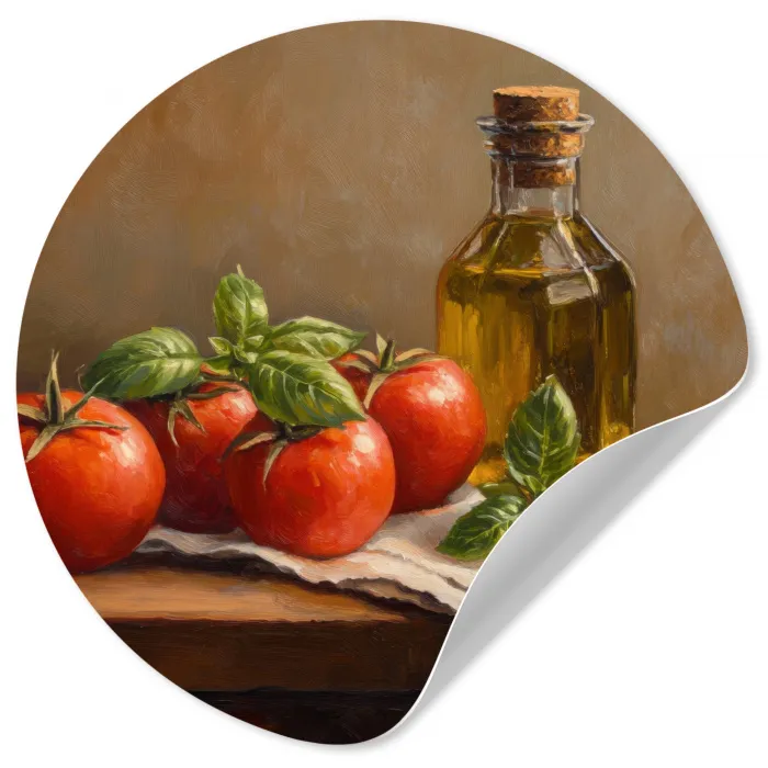 Tomaten - Olijfolie - Stilleven Wandcirkel behangsticker klein -3d
