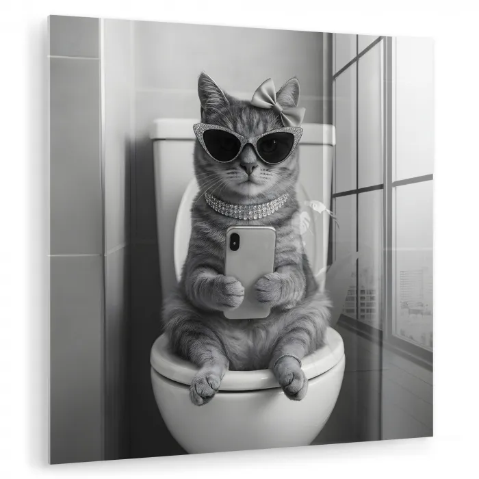 Kat - Telefoon - Toilet - Zwart - Wit plexiglas 5mm klein -zzzproduct_nieuw