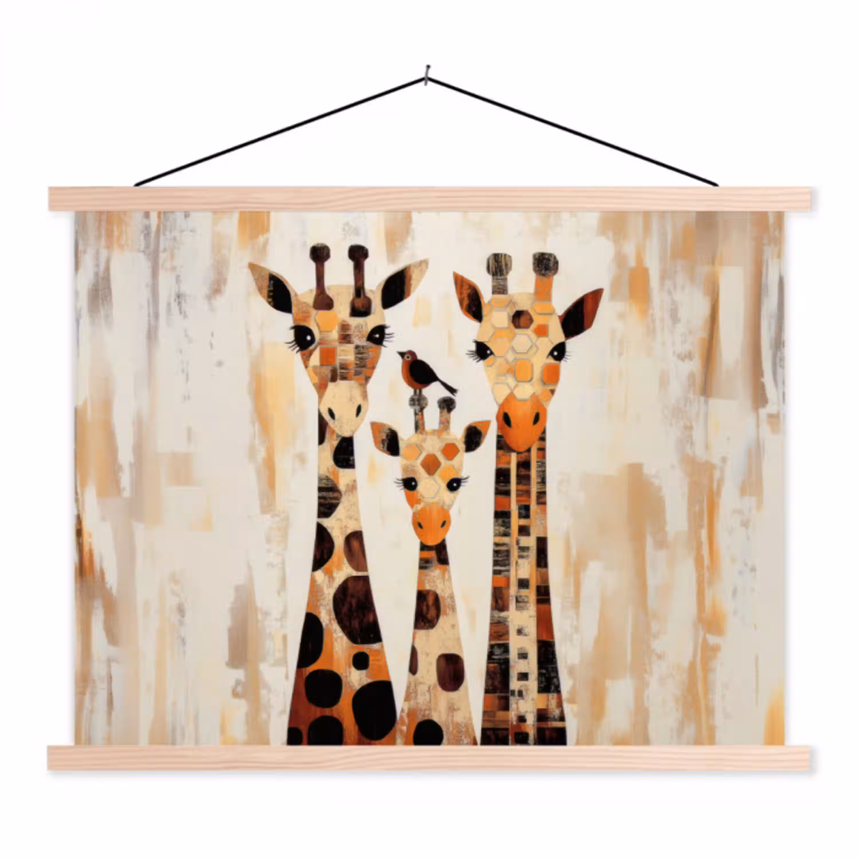 Giraffen - Cartoon - Crème textielposter latten blank klein -3d