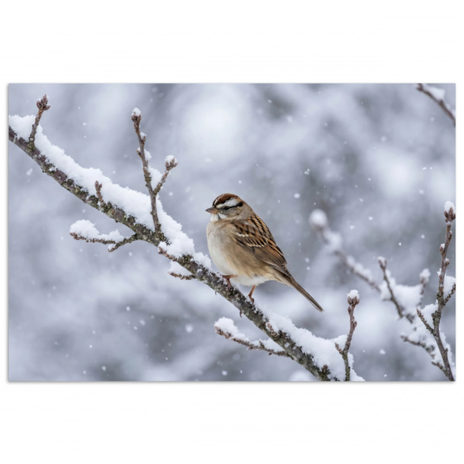 Vogel - Tak - Sneeuw - Winter poster papier klein -3d