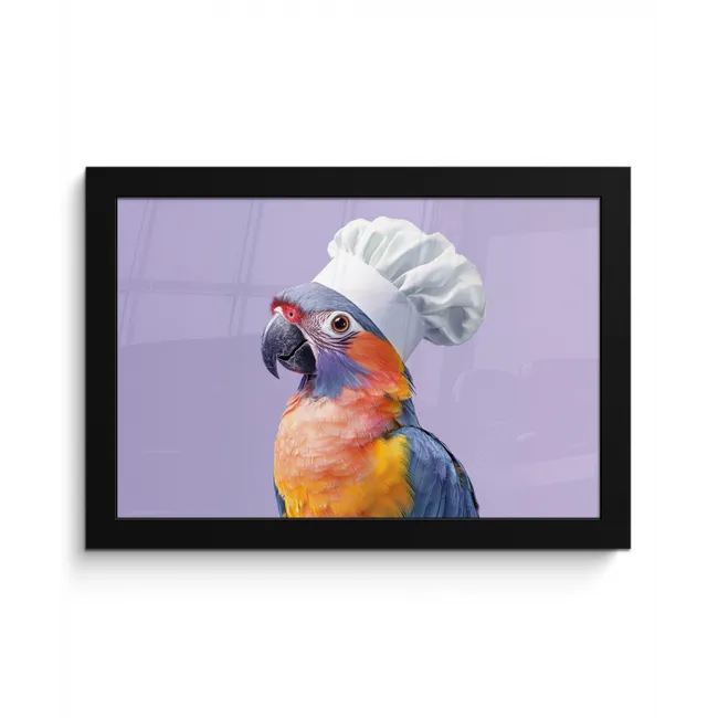 Papegaai - Koksmuts - Paars - Cute fotolijst zwart zonder passe partout klein -3d