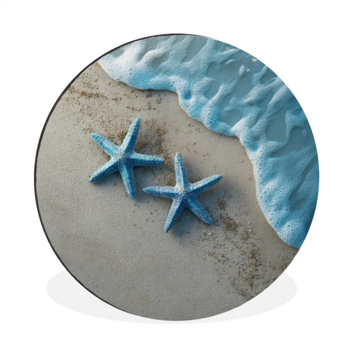 Zeesterren - Zand - Zee - Blauw Wandcirkel aluminium klein -3d