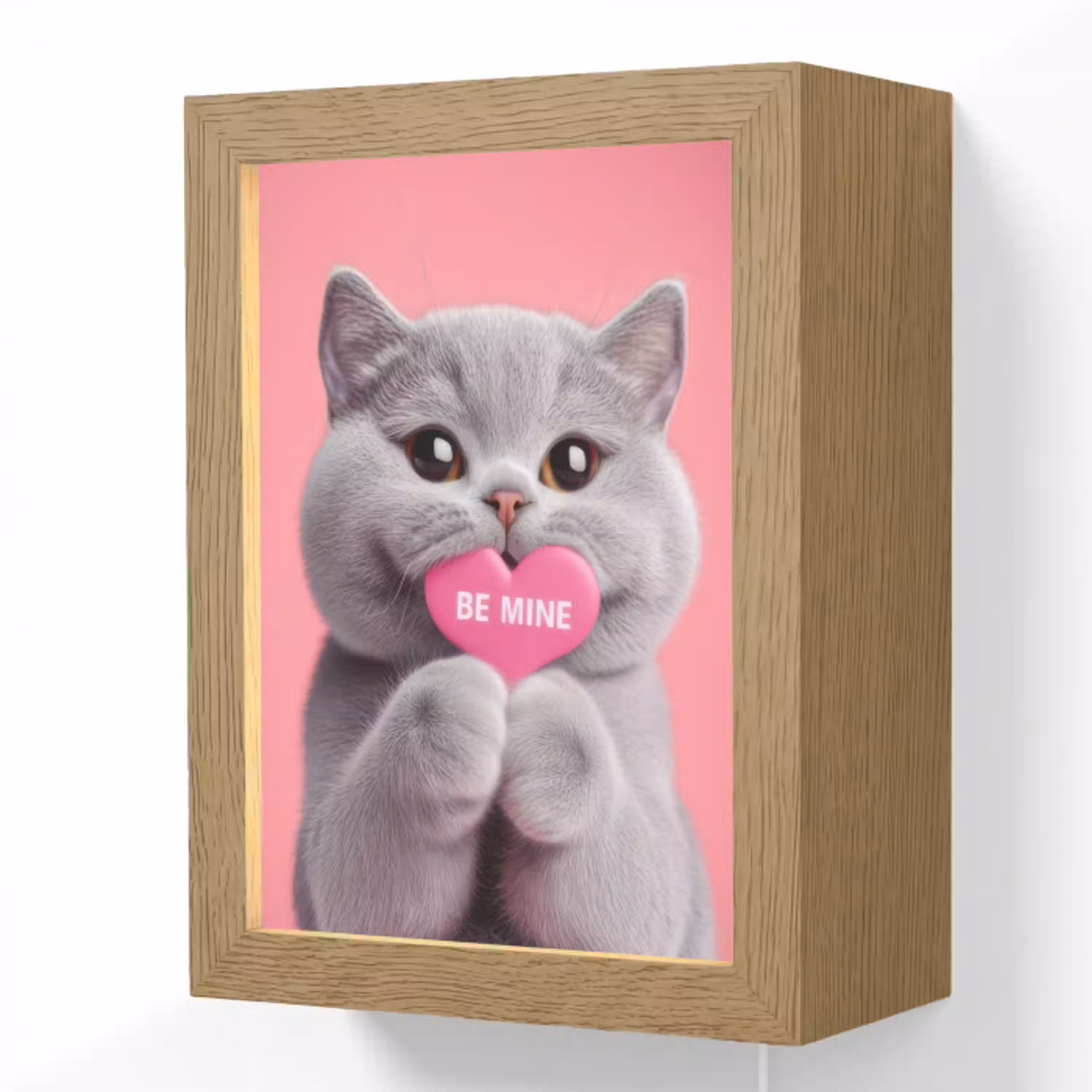 Kat - Valentijn - Roze - Liefde Light Box met kabel (Wandlamp) klein -3d