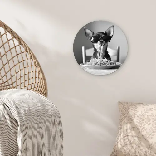 Chihuahua - Hond - Zonnebril - Humoristisch - Zwart - Wit - Spaghetti Wandcirkel plexiglas klein -sfeer5