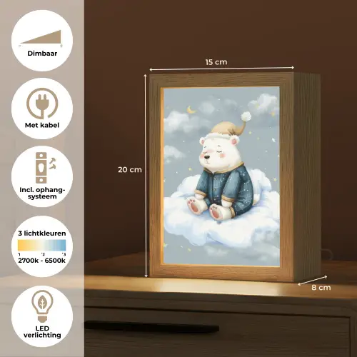 Ijsbeer - Pyjama - Wolken - Sterrenhemel Light Box met kabel klein -USP_NL