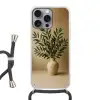 Vaas - Olijftakken - Bladeren - Beige Hoesje iPhone 16 Pro Max met koord klein -3d