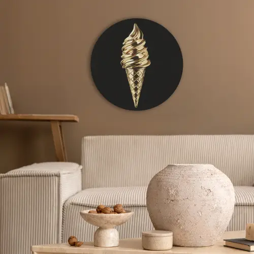 Ijs - Goud - Zwart - Eten Akoestische PET Vilt - Rond klein -sfeer1