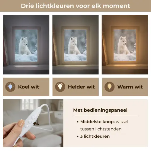 Wolf - Pup - Sneeuw Light Box met kabel (Tafellamp) klein -USP_lichtkleurNL