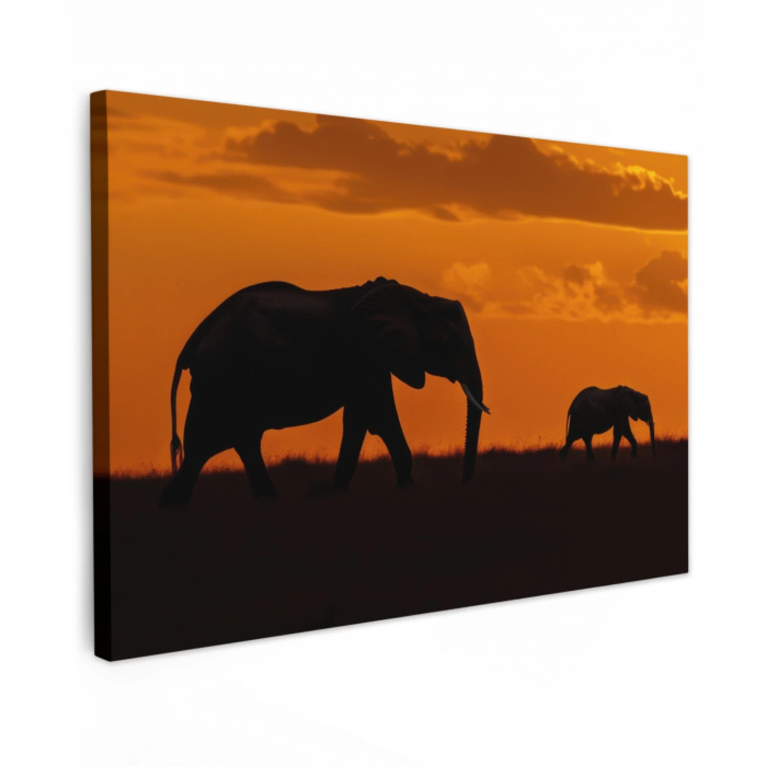 Olifanten - Savanne - Zonsondergang canvas 2cm klein -z3d