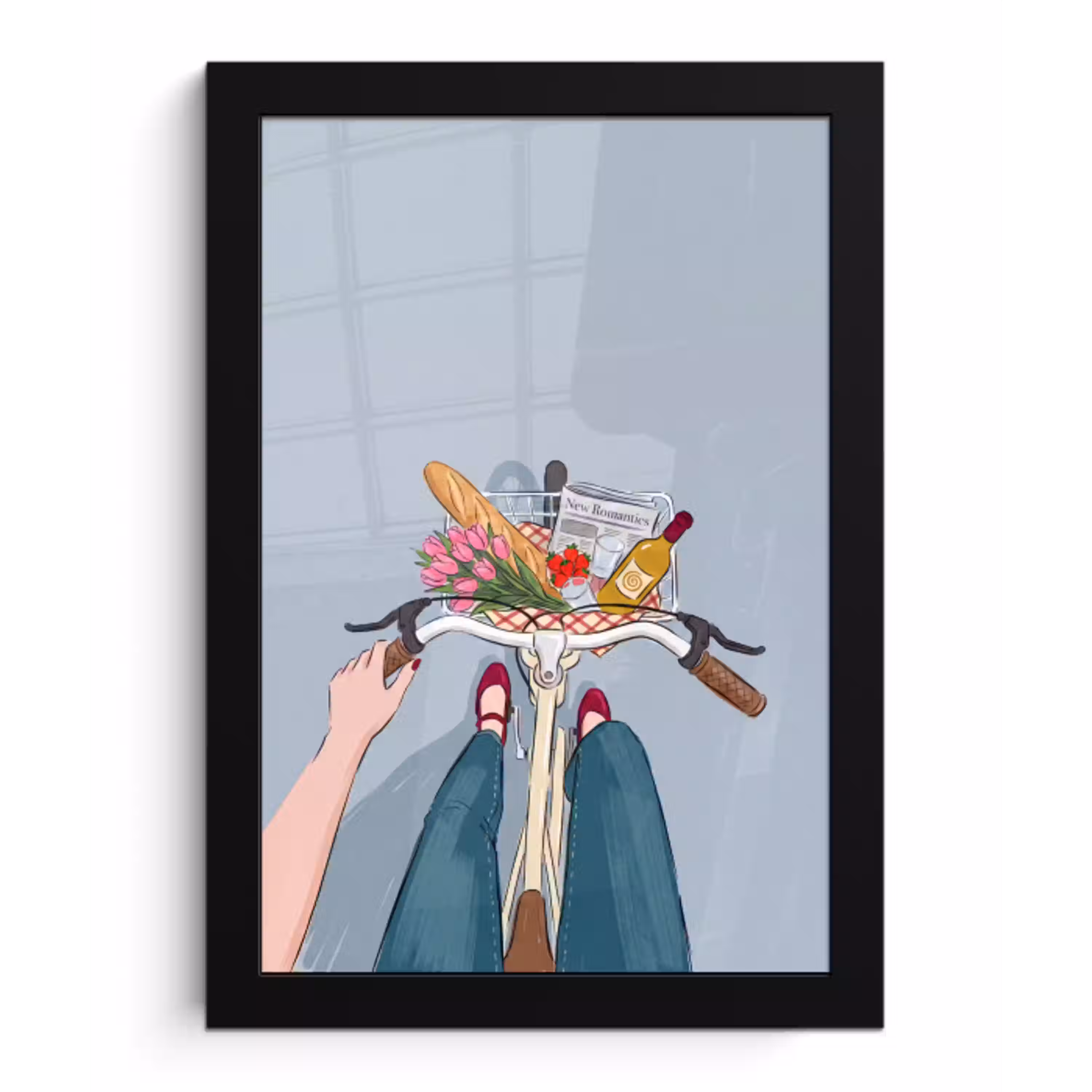 Fiets - Picknick - Zomer - Illustratie fotolijst zwart zonder passe partout klein -3d
