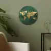 Wereldkaart - Groen - Goud Akoestische PET Vilt - Rond klein -sfeer2