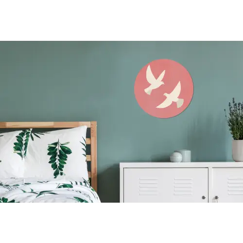Duiven - Wit - Sierlijk Wandcirkel aluminium klein -slaapkamer