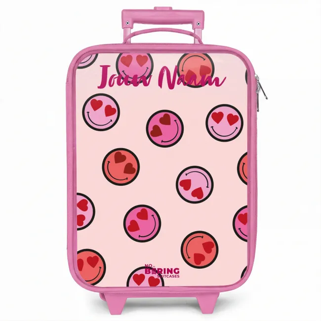 Kinderkoffer roze met naam - Hartje - Smiley - Patroon