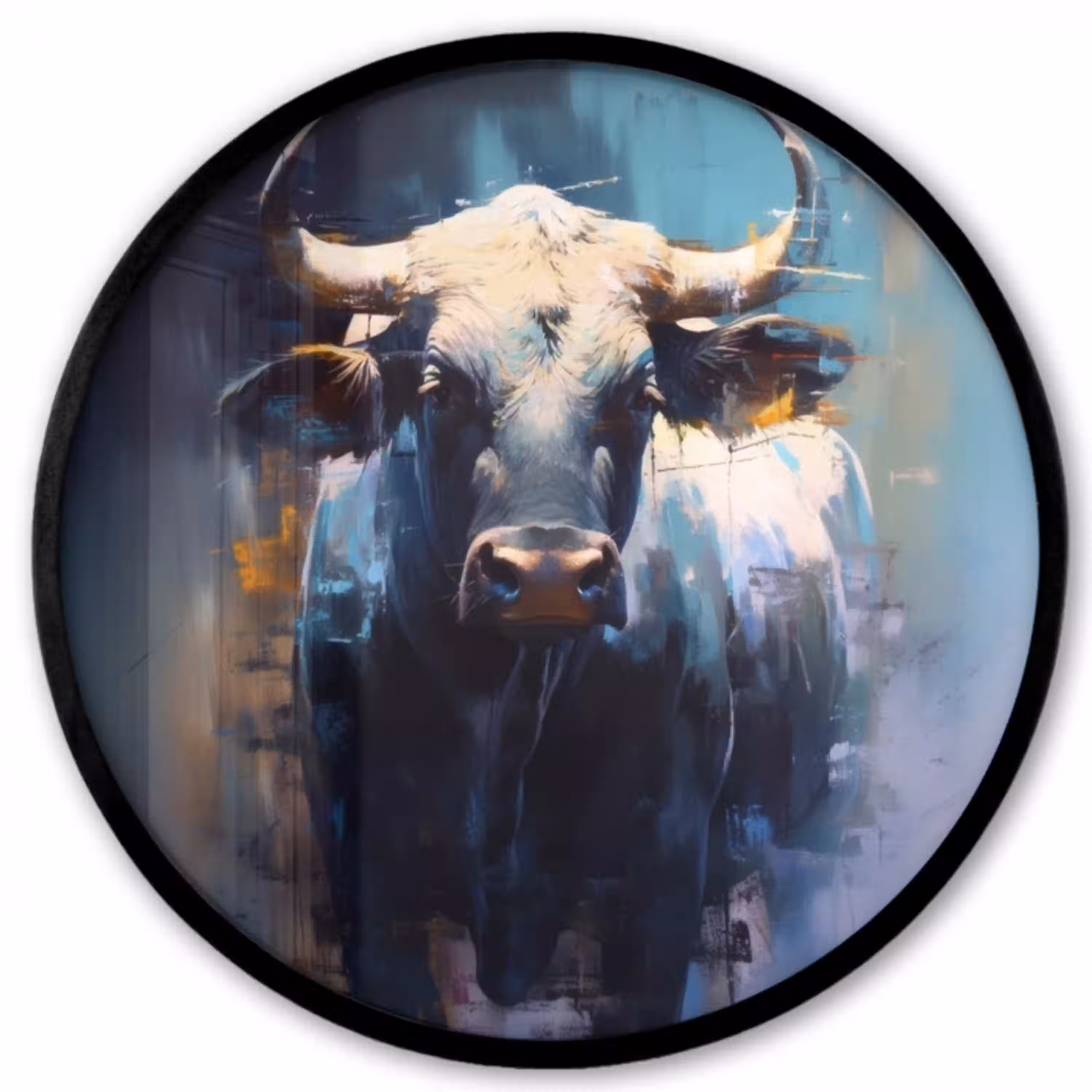 Stier - Zwart - Abstract - Horens Fotolijst rond zonder passe partout klein -3d