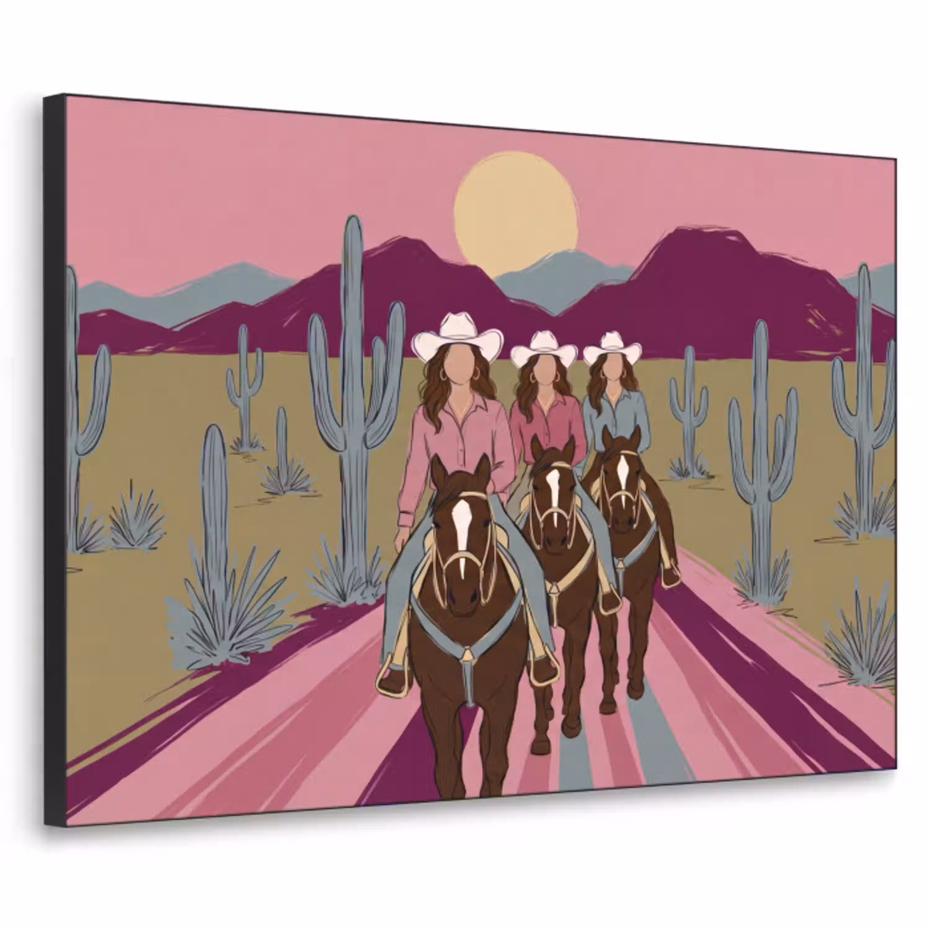 Mensen - Paard - Woestijn - Abstract - Roze Textielframe zwart klein -3d
