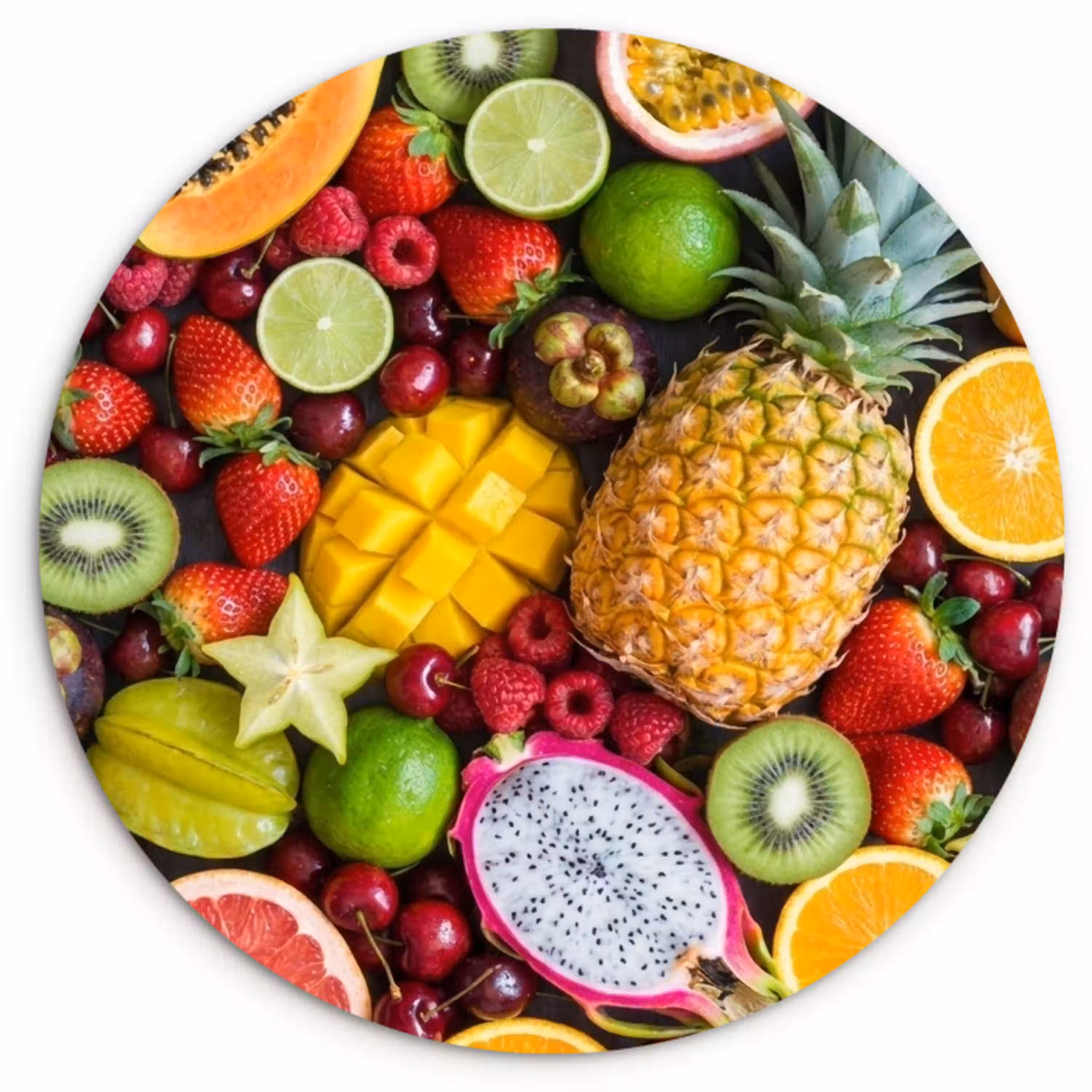 Fruit - Assortiment - Vers - Gezond - Kleurrijk Wandcirkel kunststof plaat 5mm dik klein -3d
