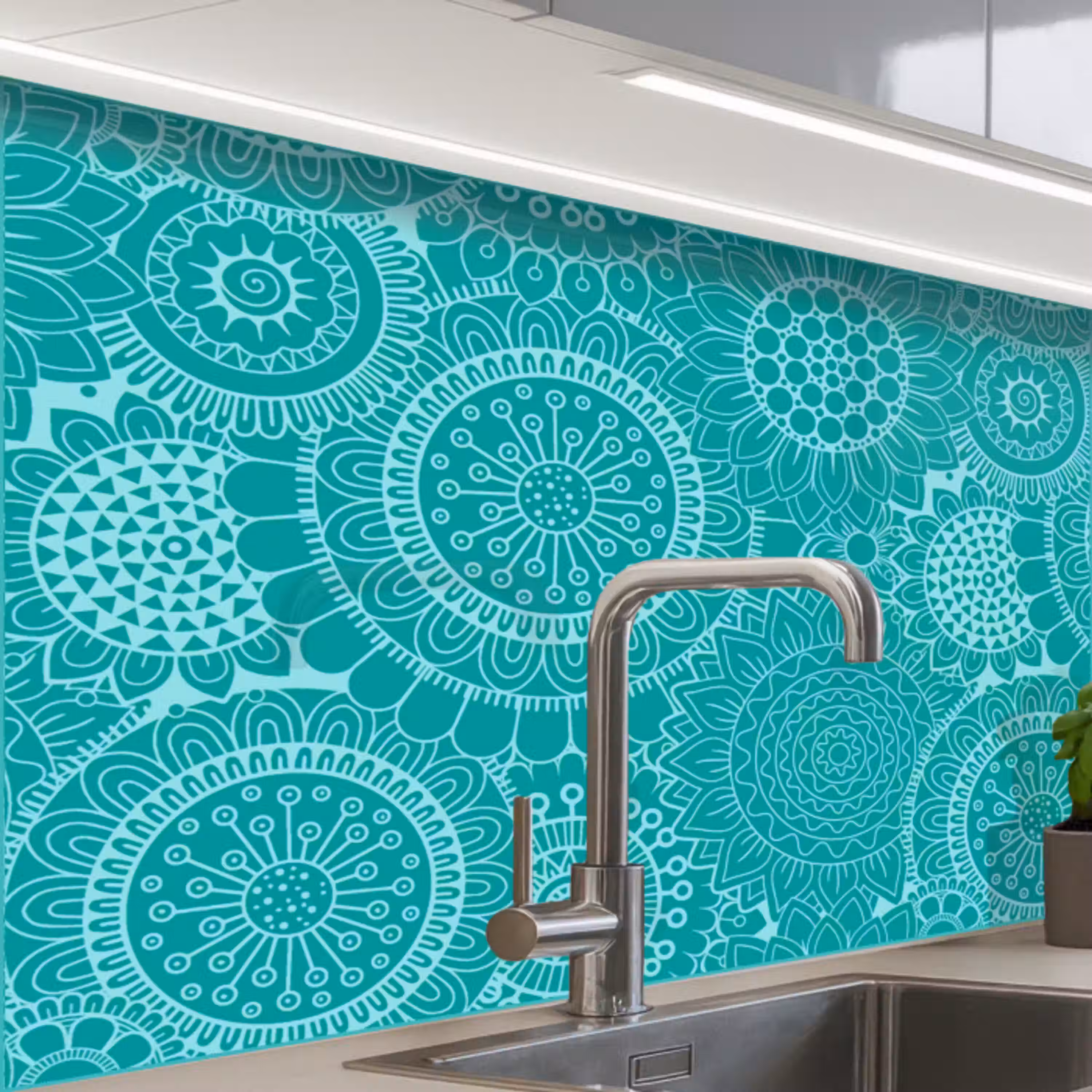 Patroon - Zonnebloemen - Mandala keuken achterwand 2 middel 865 -zzzz3d_schuin